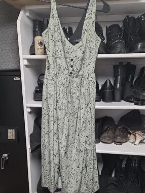 Disturbia Sage Green Floral Maxi Dress with Black Print